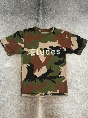 Etudes Studio Camo Logo Tee in Green, Brown, Black